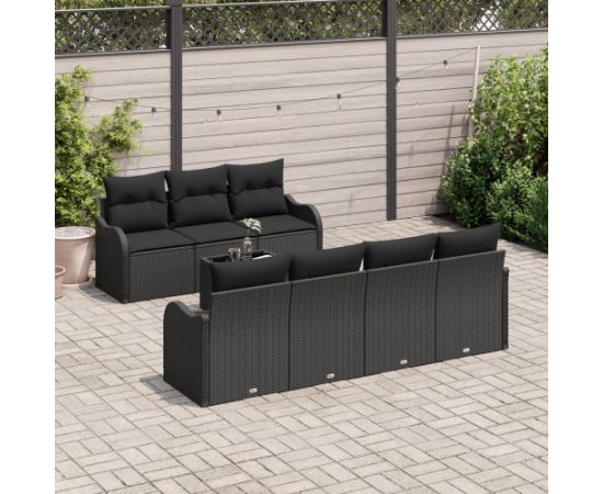 vidaXL Zestaw sof ogrodowych 8-częściowy z poduszkami Czarny Polirattan Dārza mēbeļu komplekti