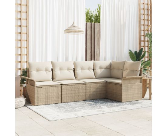 vidaXL Zestaw 5-częściowy sof ogrodowych z poduszkami Beżowy Polirattan Dārza mēbeļu komplekti