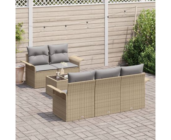 vidaXL Zestaw 6-elementowy sof ogrodowych z poduszkami Beżowy polirattan Dārza mēbeļu komplekti