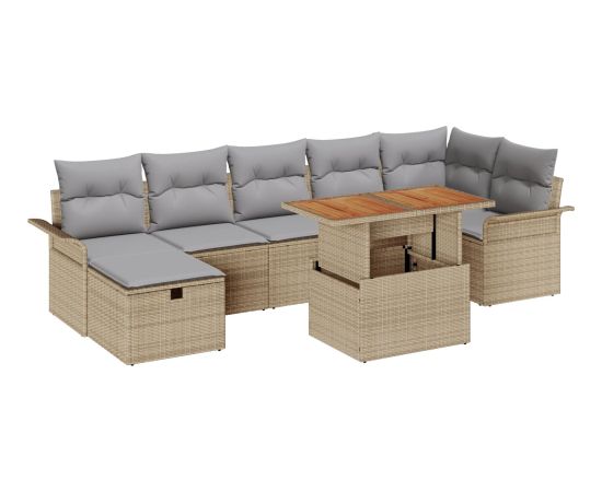 vidaXL Zestaw ogrodowy 8 elementów z poduszkami Beżowy Polirattan Dārza mēbeļu komplekti