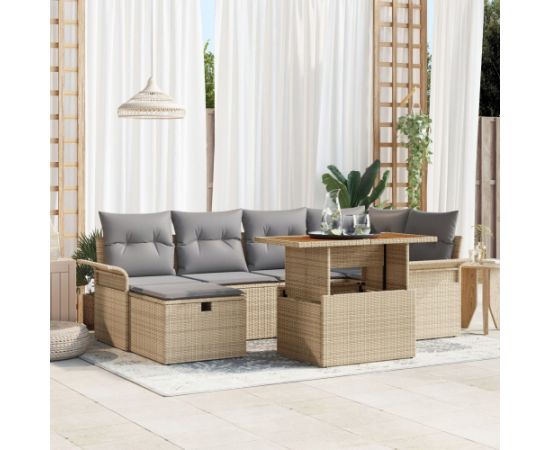 vidaXL Zestaw 7 elementów z poduszkami Beżowy Poli Rattan Dārza mēbeļu komplekti