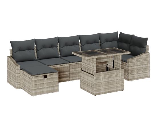 vidaXL zestaw 8 elementów sofa ogrodowa z poduszkami jasnoszary polirattan Dārza mēbeļu komplekti