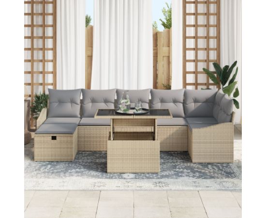 vidaXL 8 elementowy zestaw sofy ogrodowej z poduszkami beżowy polirattan Dārza mēbeļu komplekti