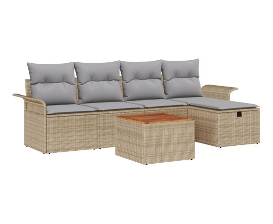 vidaXL Zestaw 6 elementów sofy ogrodowej z poduszkami beżowy polirattan Dārza mēbeļu komplekti