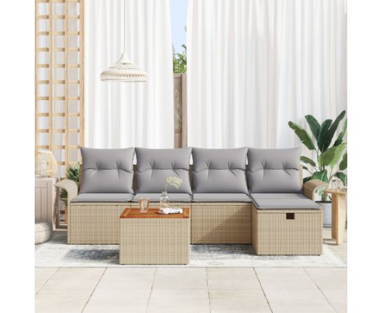 vidaXL Zestaw 6 elementów sofy ogrodowej z poduszkami beżowy polirattan Dārza mēbeļu komplekti