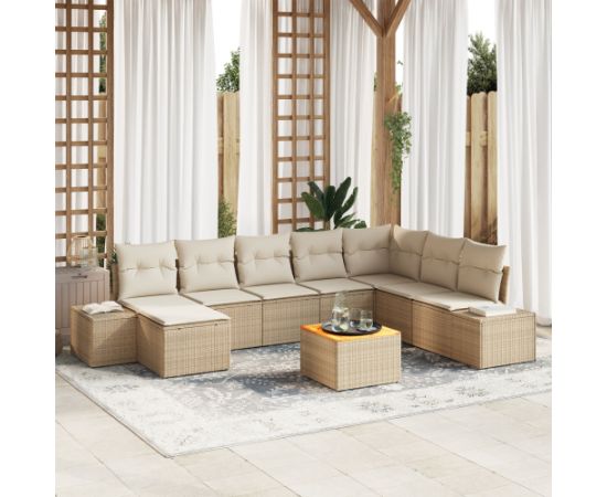 vidaXL 9-częściowy zestaw sof ogrodowych z poduszkami Beżowy z polirattanu akacjowego Dārza mēbeļu komplekti