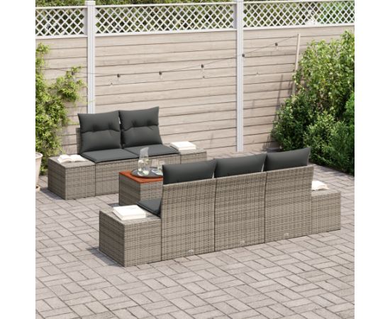 vidaXL 6-częściowy zestaw sof ogrodowych z poduszkami Szary Poli Rattan Akacja Dārza mēbeļu komplekti