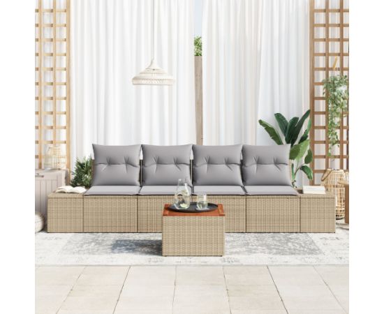 vidaXL 5-częściowy zestaw sof ogrodowych z poduszkami Beżowy Polirattan Akacja Dārza mēbeļu komplekti