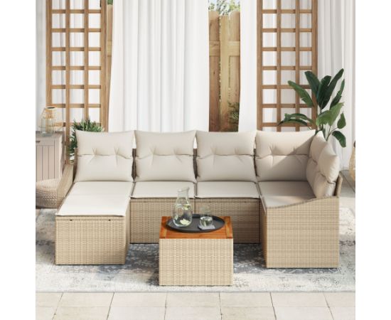 vidaXL Zestaw Sof Ogrodowych 7 Części z Poduszkami Beżowy Polirattan Akacja Dārza mēbeļu komplekti