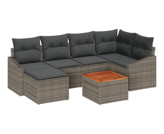 vidaXL 7-częściowy zestaw sof ogrodowych z poduszkami Szary polirattan akacjowy Dārza mēbeļu komplekti