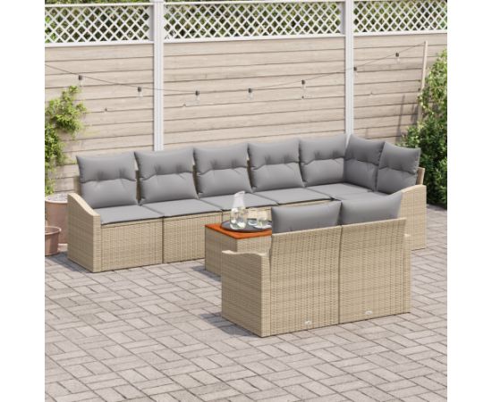 vidaXL 9-częściowy zestaw sof ogrodowych z poduszkami w kolorze beżowym z polirattanu i akacji Dārza mēbeļu komplekti