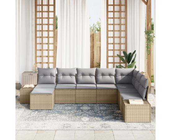 vidaXL 8-częściowy zestaw sof ogrodowych z poduszkami Beżowy Poli Rattan Dārza mēbeļu komplekti