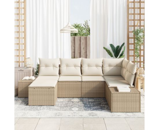 vidaXL 6-częściowy Zestaw Sofa Ogrodowa z Poduszkami Beżowy Poly Rattan Dārza mēbeļu komplekti