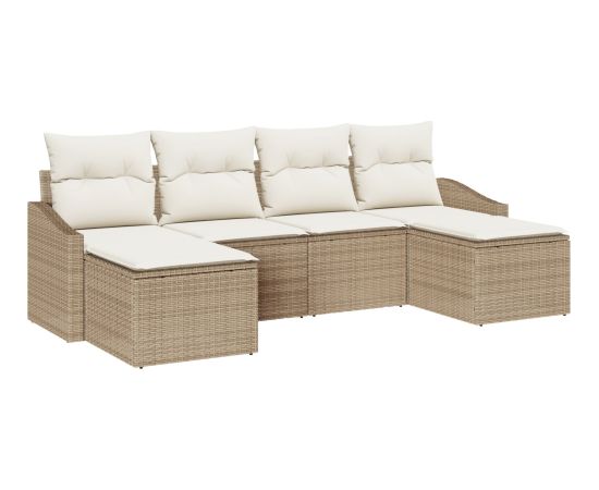 vidaXL Zestaw Jadalny 6-elementowy z Poduszkami Beżowy Polirattan Dārza mēbeļu komplekti