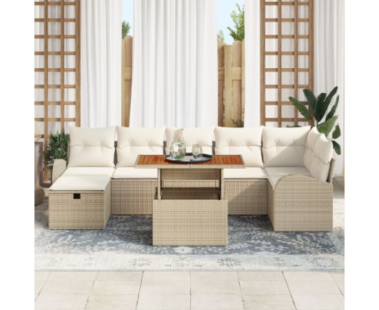 vidaXL Zestaw ogrodowy z 8 elementów z poduszkami Beżowy Polirattan Dārza mēbeļu komplekti