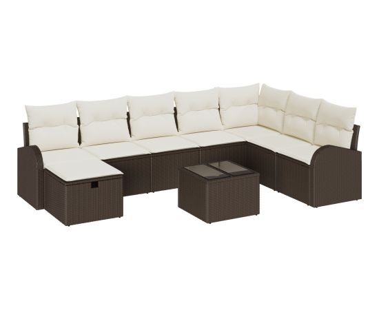 vidaXL Zestaw sofy ogrodowej 9-elementowy z poduszkami Brązowy polirattan Dārza mēbeļu komplekti