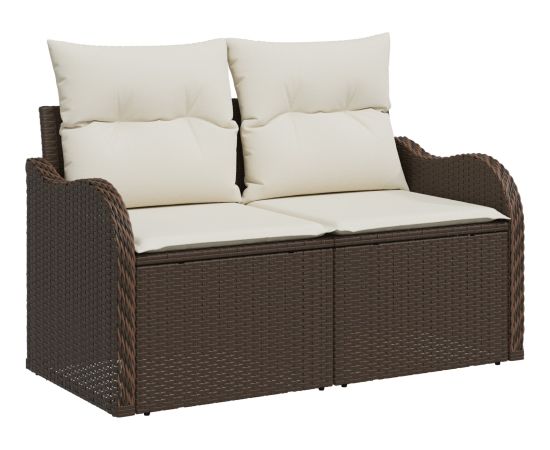 Vidaxl Sofa ogrodowa 2-osobowa z poduszkami brązowa z polirattanu Dārza mēbeļu komplekti