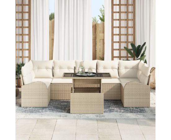 vidaXL Zestaw 8-częściowy sof ogrodowych z poduszkami Beżowy Rattan PE Dārza mēbeļu komplekti