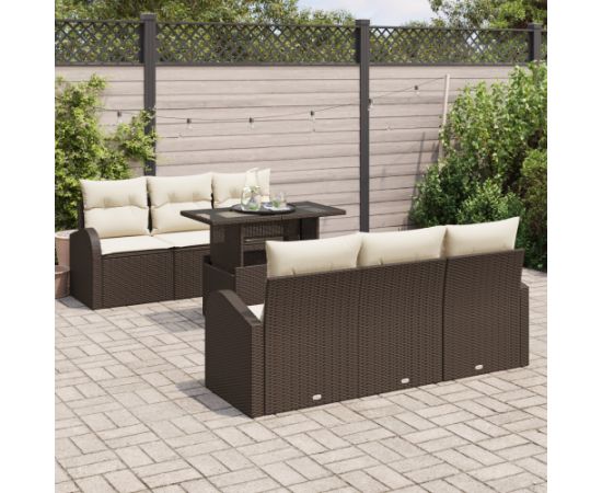 vidaXL Zestaw 7-częściowy sofy ogrodowej z poduszkami Brązowy Polirattan Dārza mēbeļu komplekti