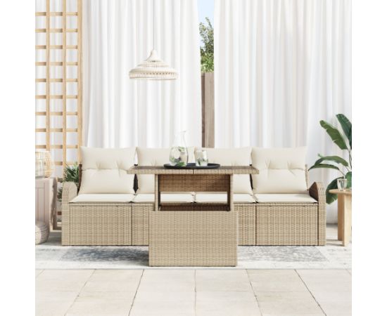 vidaXL Zestaw 5-częściowy sof ogrodowych z poduszkami Beżowy Poli Rattan Dārza mēbeļu komplekti