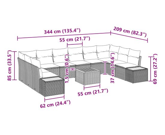 vidaXL Zestaw Sof Ogrodowych 11-elementowy z Poduszkami Czarny Polirattan Akacja Dārza mēbeļu komplekti