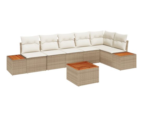 vidaXL Zestaw sof ogrodowych 7 częściowy z poduszkami Beżowy polirattan akacja Dārza mēbeļu komplekti