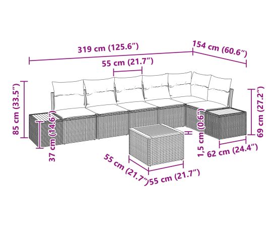 vidaXL Zestaw sof ogrodowych 7 częściowy z poduszkami Beżowy polirattan akacja Dārza mēbeļu komplekti