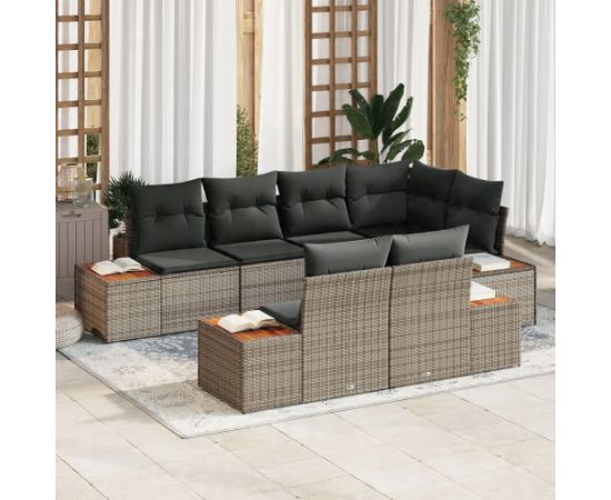 vidaXL Zestaw sof ogrodowych 7 części z poduszkami Szary Polirattan Akacja Dārza mēbeļu komplekti