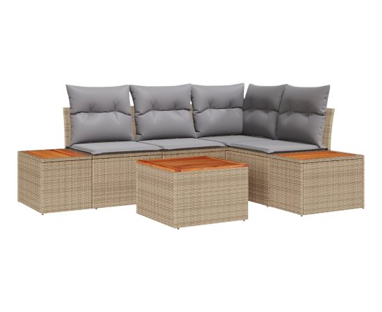 vidaXL 5-częściowy zestaw sof ogrodowych z poduszkami beżowy polirattan akacja Dārza mēbeļu komplekti