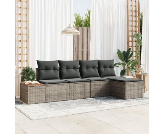 vidaXL Zestaw sof ogrodowych 5 części z poduszkami szary polirattan akacja Dārza mēbeļu komplekti