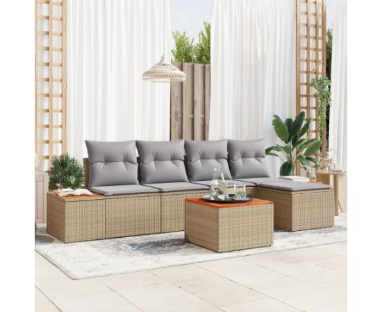 vidaXL Zestaw 6 sof ogrodowych z poduszkami Beżowy Rattan Akacja Dārza mēbeļu komplekti