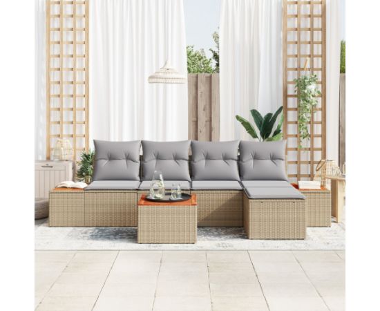 vidaXL Zestaw 6 sof ogrodowych z poduszkami Beżowy Rattan Akacja Dārza mēbeļu komplekti