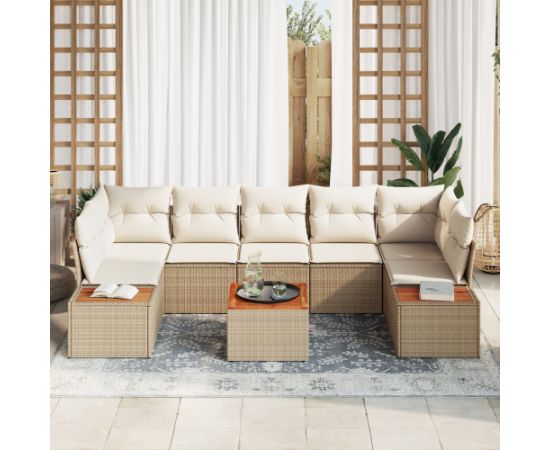 vidaXL 8-częściowy Zestaw Sof Ogrodowych z Poduszkami Beżowy Poli Rattan Akacja Dārza mēbeļu komplekti