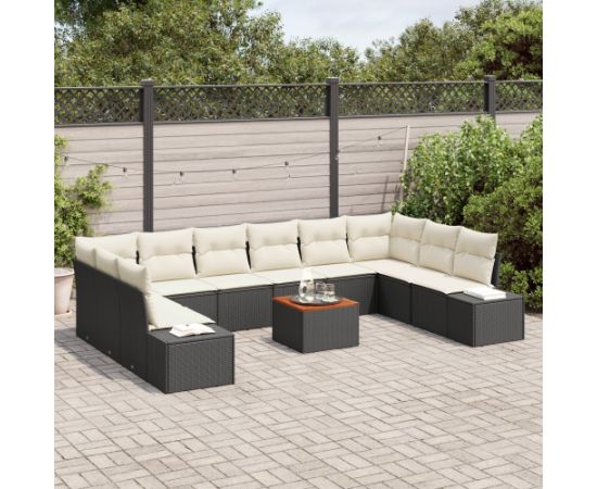 vidaXL 11-częściowy zestaw sof ogrodowych z poduszkami czarny polirattan akacja Dārza mēbeļu komplekti