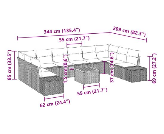 vidaXL 11-częściowy zestaw sof ogrodowych z poduszkami czarny polirattan akacja Dārza mēbeļu komplekti