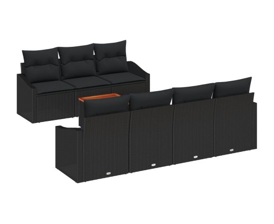 vidaXL Zestaw 8-częściowy sof ogrodowych z poduszkami Czarny Polirattan Akacja Dārza mēbeļu komplekti