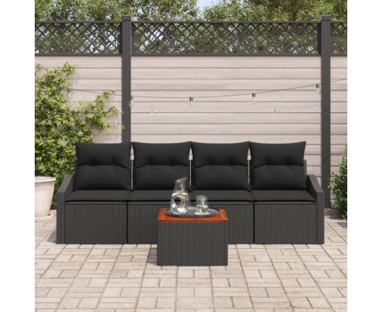 vidaXL 5-częściowy zestaw sof ogrodowych z poduszkami Czarny Polirattan Akacja Dārza mēbeļu komplekti