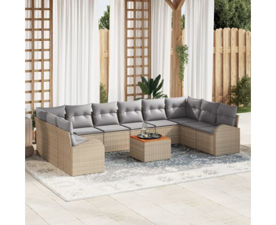 vidaXL Zestaw sof ogrodowych 11 elementowy z poduszkami Beżowy Rattan Akacja Dārza mēbeļu komplekti