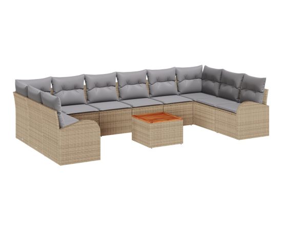 vidaXL Zestaw sof ogrodowych 11 elementowy z poduszkami Beżowy Rattan Akacja Dārza mēbeļu komplekti