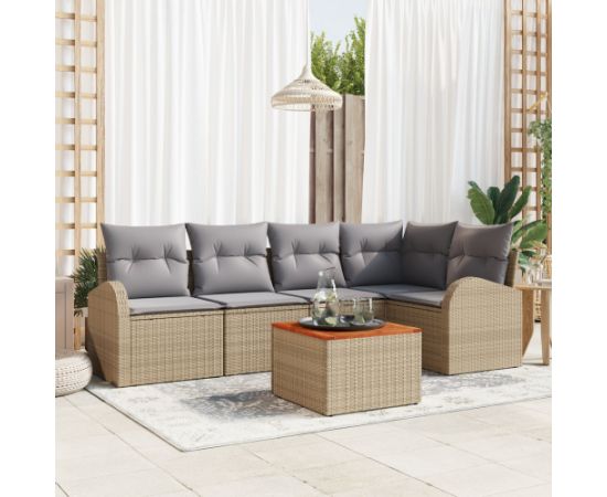 vidaXL 6 Częściowy Zestaw Sof Ogrodowych z Poduszkami Beżowy Polirattan Akacja Dārza mēbeļu komplekti