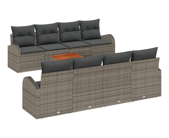 vidaXL 9-elementowy Zestaw Sof Ogrodowych z Poduszkami Szary Polirattan Akacja Dārza mēbeļu komplekti