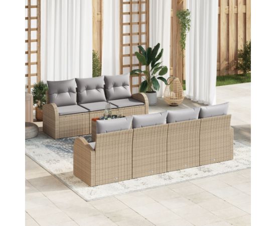 vidaXL Zestaw sof ogrodowych 8 części z poduszkami beżowy polirattan akacja Dārza mēbeļu komplekti