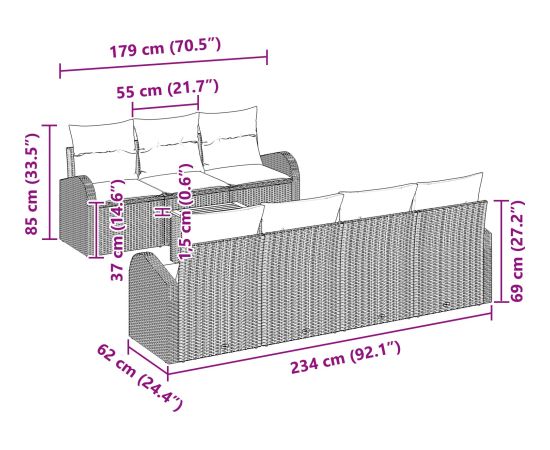 vidaXL Zestaw 8 częściowy sof ogrodowych z poduszkami czarny polirattan akacja Dārza mēbeļu komplekti