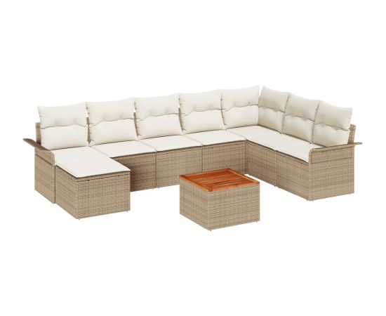 vidaXL 9-częściowy zestaw sof ogrodowych z poduszkami Beżowy Polirattan Akacja Dārza mēbeļu komplekti