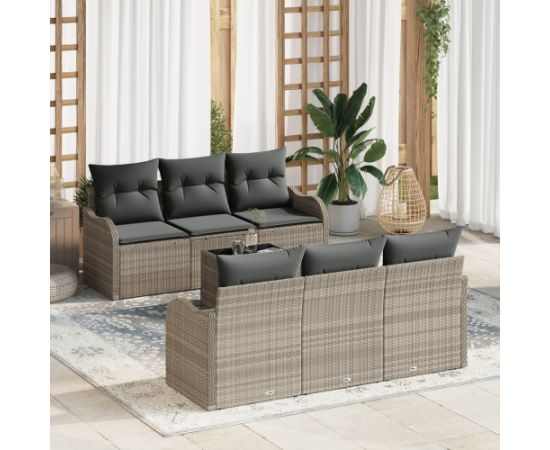 vidaXL 7-częściowy zestaw sof ogrodowych z poduszkami jasnoszary polirattan Dārza mēbeļu komplekti