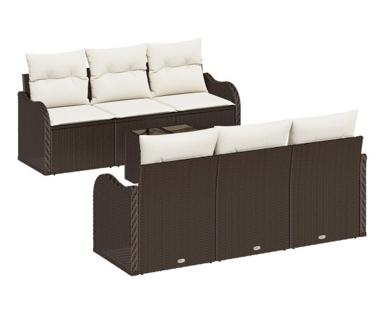 vidaXL Zestaw sof ogrodowych 7 częściowy z poduszkami Brązowy Polirattan Dārza mēbeļu komplekti