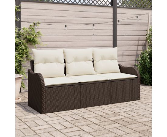 vidaXL Zestaw sof ogrodowych 3-częściowy z poduszkami Brązowy Polirattan Dārza mēbeļu komplekti