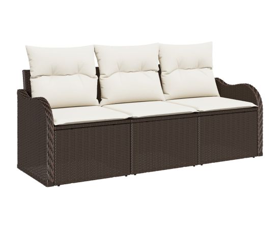 vidaXL Zestaw sof ogrodowych 3-częściowy z poduszkami Brązowy Polirattan Dārza mēbeļu komplekti