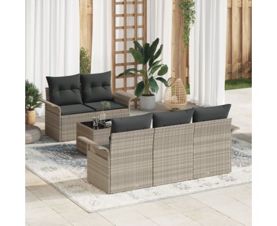 vidaXL Zestaw 6 sof ogrodowych z poduszkami Jasnoszary Polirattan Dārza mēbeļu komplekti