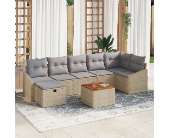 vidaXL Zestaw 8 Elementów Sof Ogrodowych z Poduszkami Beżowy Polirattan Dārza mēbeļu komplekti